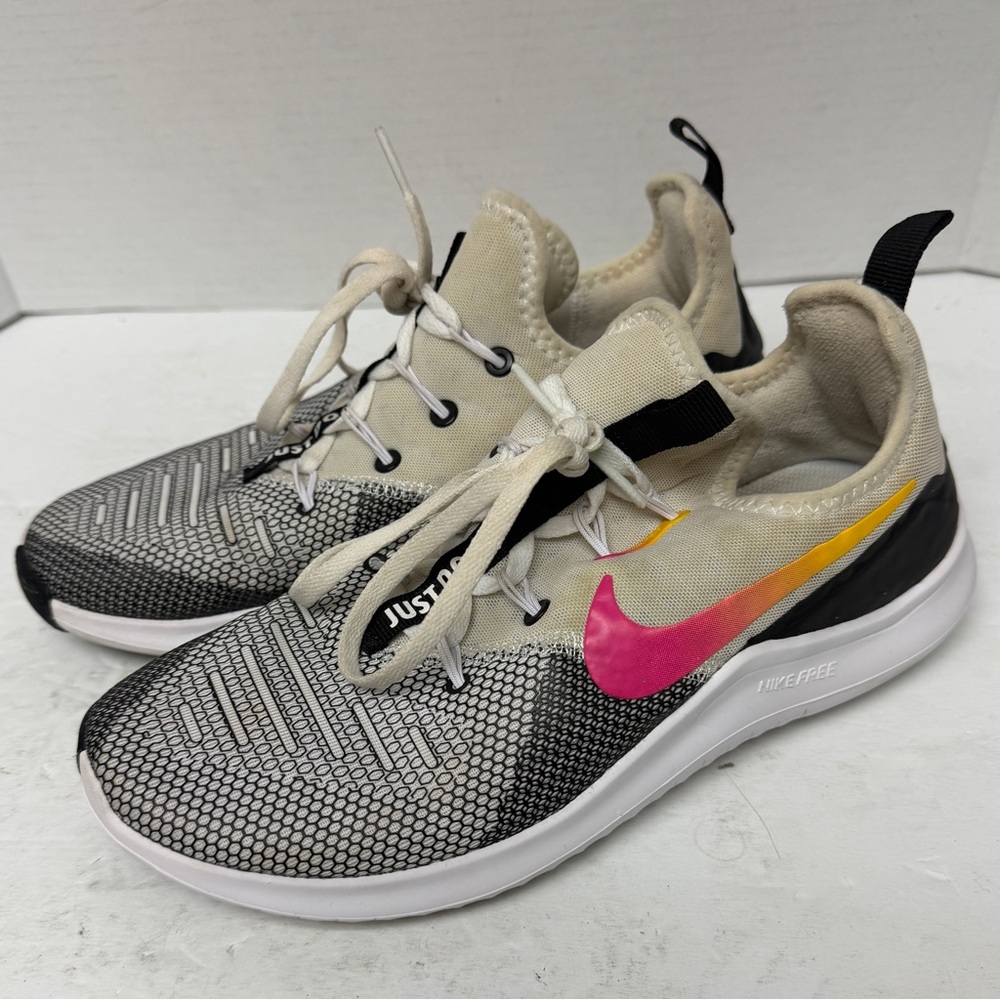 Nike Women’s Sneakers in Cream, Black & Pink Swoosh